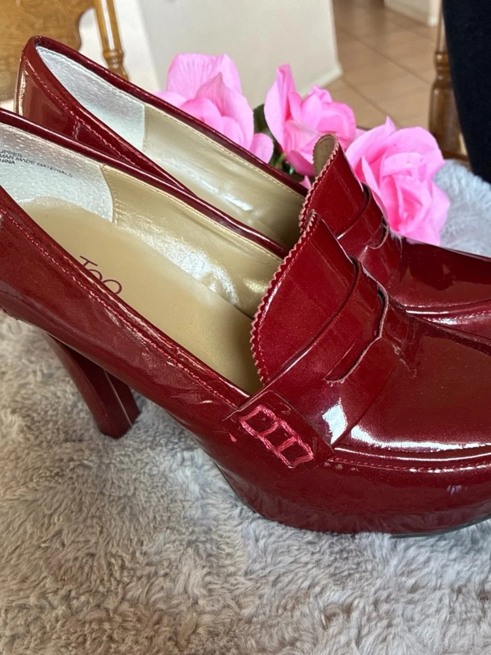 me too Burgundy Patent Platform Heels